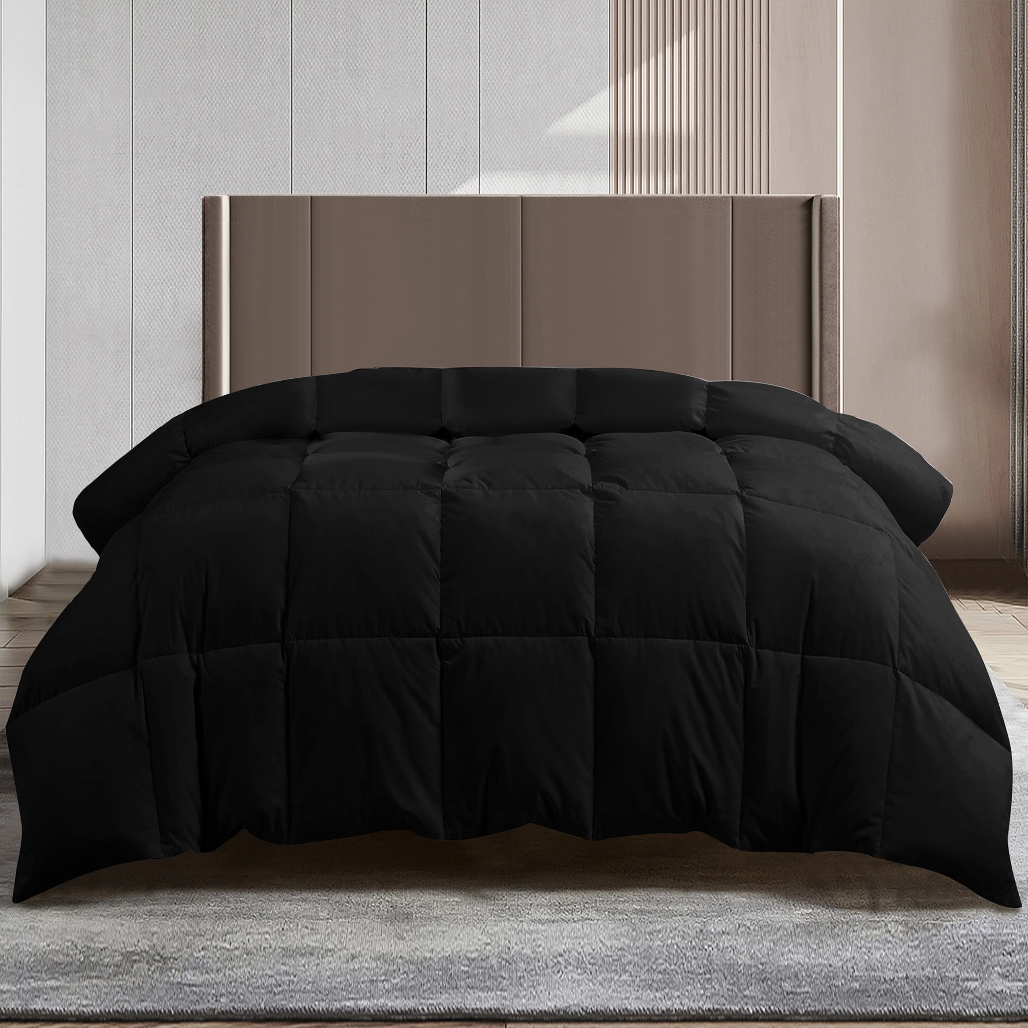 Lux Decor Collection Twin Comforter - Quilted Duvet Insert with Corner Tabs - Box Stitched Down Alternative Comforter - All Season Duvet Insert (Twin, Black)