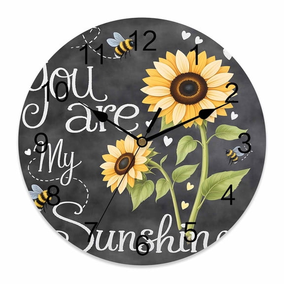 Wall Clock You Are My Sunshine Clocks PVC Silent Non-Ticking Battery Operated Decorative Sunflower Bee Grey Round Clock for Home Living Room Kitchen Bedroom Office School Wall Decor 14 Inch