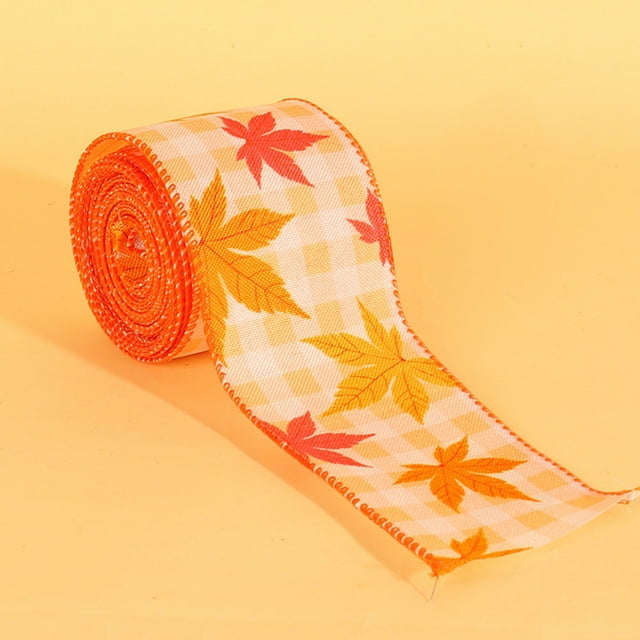 Event Party Decor Fall Autumn Wired Edge Ribbon Thanksgiving Wired Ribbon Pumpkin Maple Leaf Truck Wired Ribbon Wrapping Crafts Ribbon For Autumn Decorations