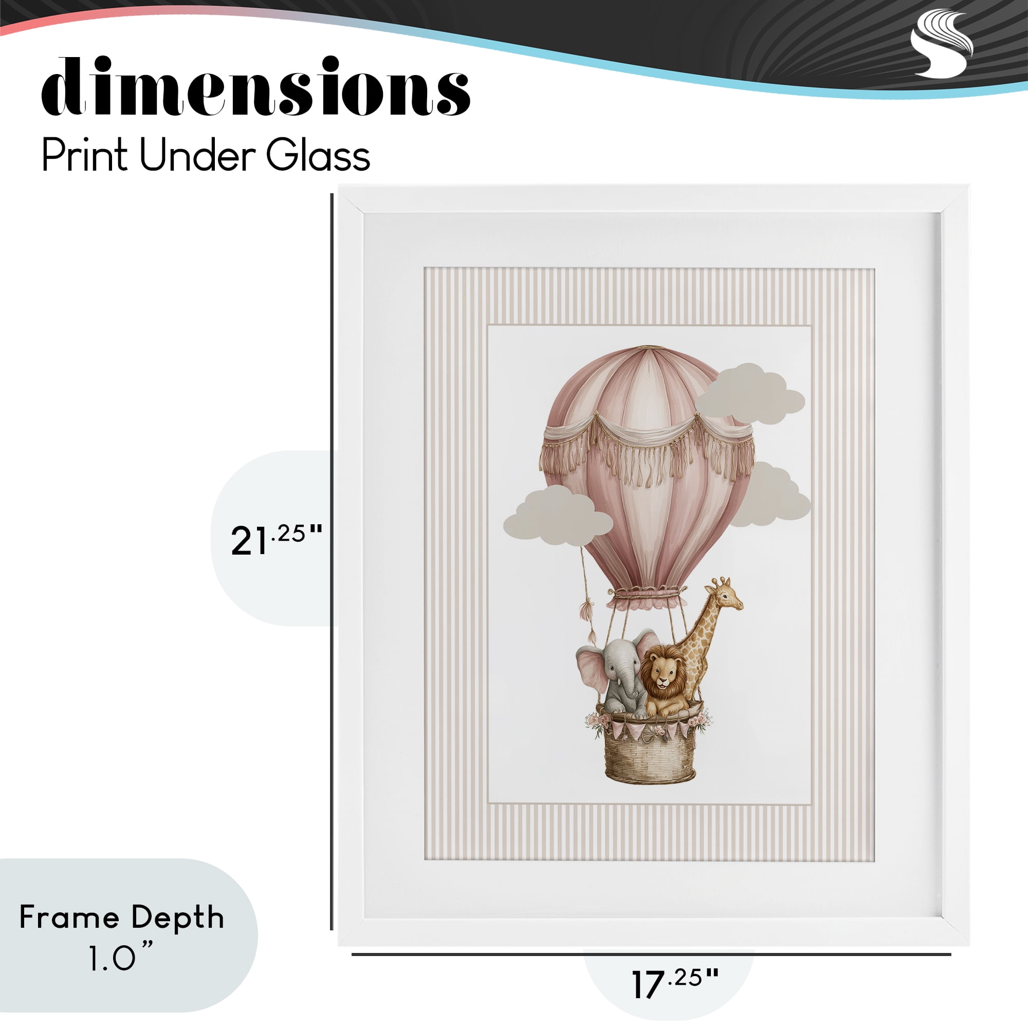 Stupell Industries Hot Air Balloon Animals Pink White Framed Print Under Glass, design by Christine Simpson Art