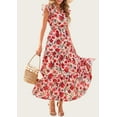 thumbnail image 4 of Eternal Blue Love  Women's Summer Floral Midi Dress Cap Sleeve V Neck Ruffle Long Flowy Boho Casual Beach Vacation Dresses, 4 of 7