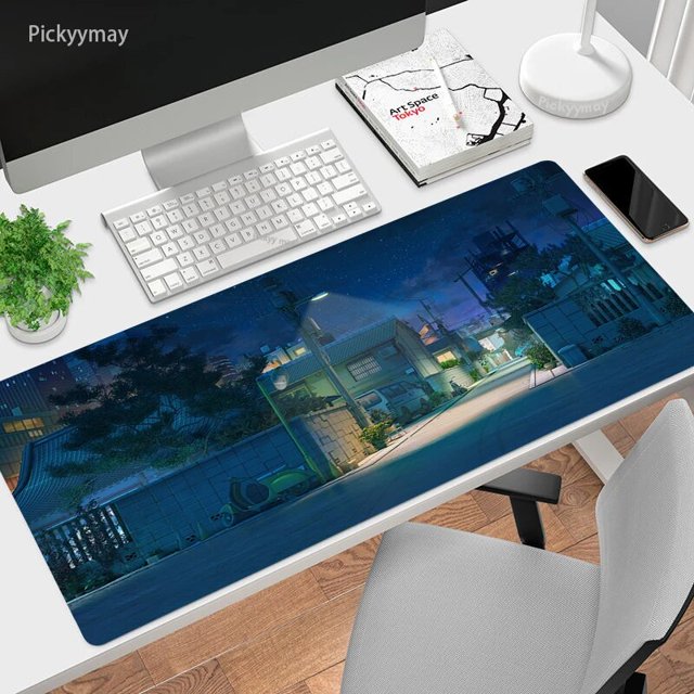Tapis de Souris de Rue Anime Gamer Grand Bord Verrouillé Mignon Tapis de Souris en Caoutchouc Antidérapant pour Bureau d'Ordinateur