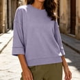 thumbnail image 5 of SETOOFF 3/4 Length Sleeve Womens Tops Crew Neck Waffle Knit Casual Shirts Loose Fit Pullover Blouses Soft Stretchy Daily Wear Tops for Women Spring Summer Fall, 5 of 9