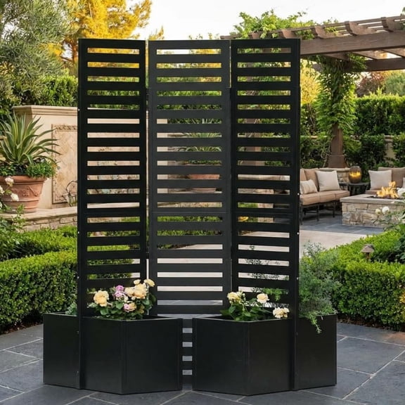 EuKer Privacy Planter Tall Outdoor, 3-Panel Metal Planter Box with Trellis for Patios, Balconies, Yards, Black
