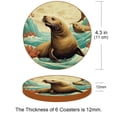 thumbnail image 3 of Sea Lion 6pcs Round Microfiber Leather Drink Coasters, 11x11 cm/4.3x4.3 in, Set of 6 Absorbent Coasters for Drinks, Coasters for Table, Furniture From Water Marks and Scratches, 3 of 6