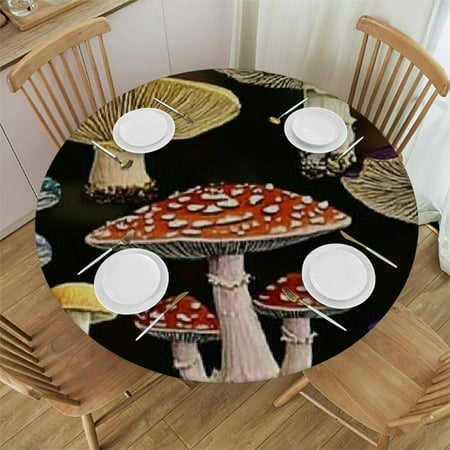 

Patifu Mushrooms Theme Round Tablecloth 100% Polyester Fiber Outdoor Fitted for Picnic Camping Indoor Kitchen Dining Party 42 -46