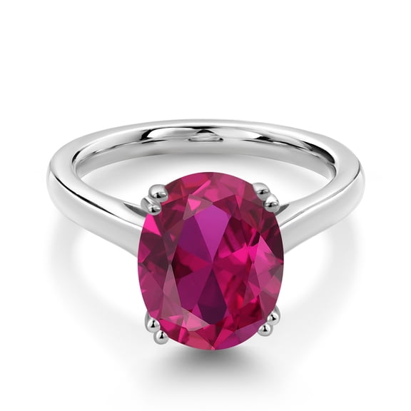 Gem Stone King 4.03 Cttw Red Created Ruby and Black Diamond Solitaire Engagement Ring for Women in 925 Sterling Silver | Oval 11X9MM | Available in Size 5, 6, 7, 8, 9