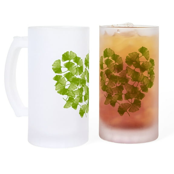 CafePress - Ginkgo Leaf Heart Frosted Stein - 16 oz Frosted Glass Beer Mug
