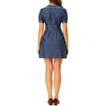 thumbnail image 3 of INSPIRE CHIC Women's Denim Puff Sleeve Button Front Flare A-Line Jean Mini Dresses XS Blue, 3 of 6