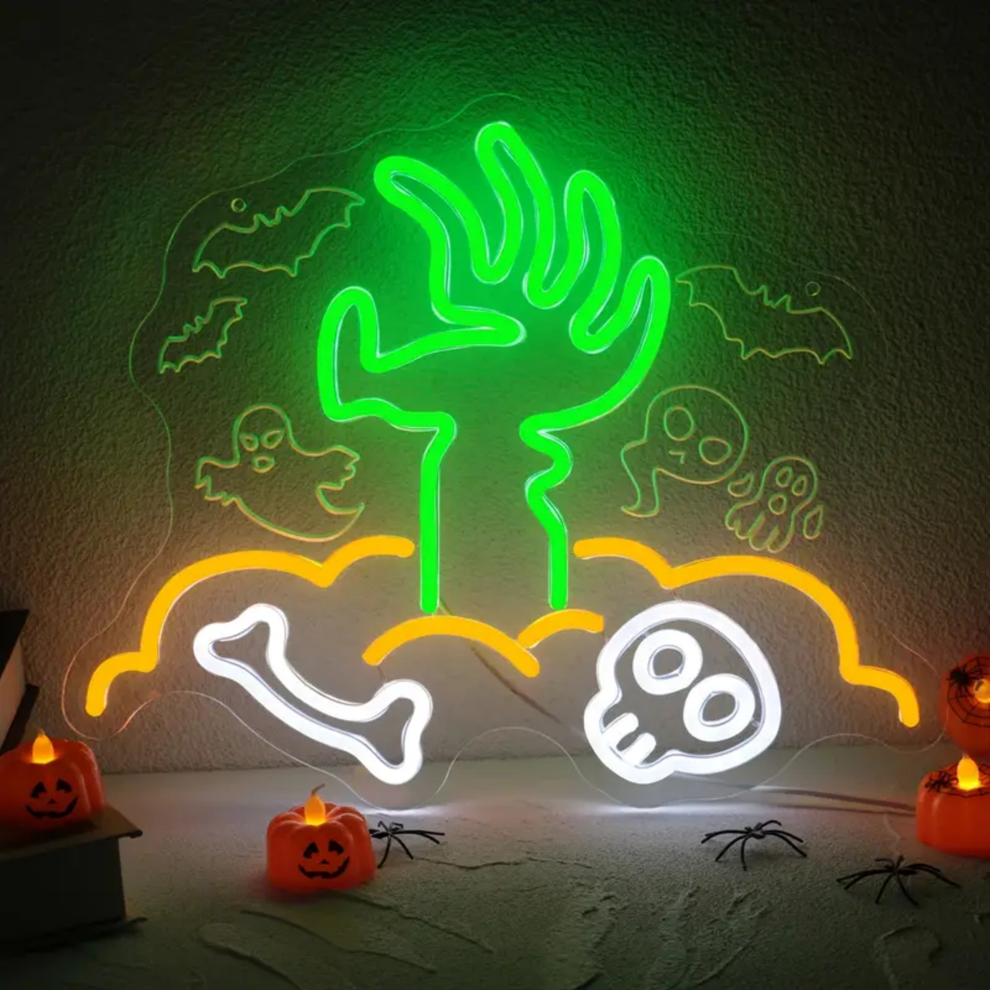 UPONRAY Tomb Neon Signs, 15.8"*12.6" Dimmable & USB-Powered LED Neon Light, Stylish Wall Decor for Halloween Party, Home, Bar, Shop, Haunted House