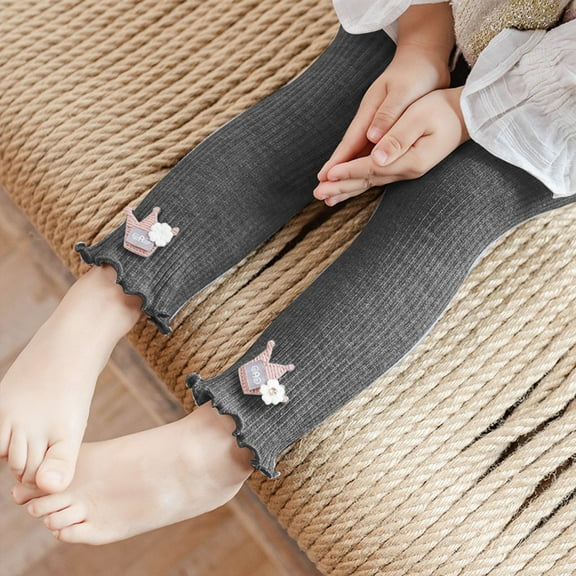 CYRBOKO Baby Girls Leggings, Lightweight Casual Elastic Waist Stretch Tight Bottoms Dark Gray Size 6-12 Months