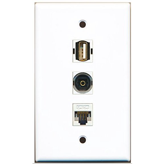 RiteAV - 1 Port USB A-A and 1 Port Toslink and 1 Port Cat5e Ethernet White Wall Plate