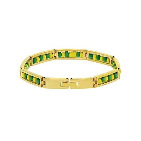 Green Agate Bead Bracelet - Stainless Steel Orula Bracelet Green Yellow Beads Babalawo Amulet Protection 7
