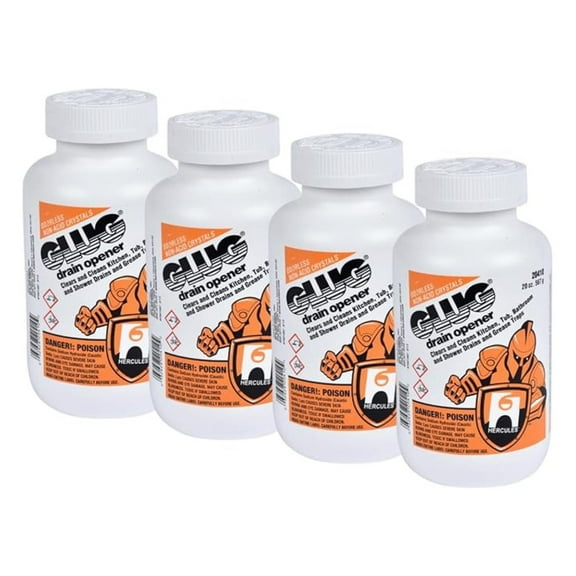 Glug Drain Opener Crystals (4-Pack) - Non-Acid Drain Cleaner for Slow & Clogged Drains - Safe for Septic Systems - Institutional & Home Use