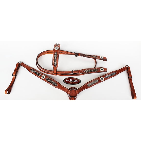 Horse Show Saddle Tack Rodeo Bridle Western Leather Headstall Breast Collar 7824