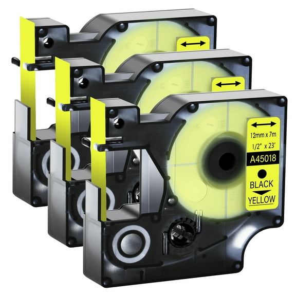 GREENCYCLE 3PK Compatible for DYMO D1 Label Tape 45018 12mm Black on Yellow for LabelManager 160 210D 260P 280 360D 420P 450Duo Wireless PnP Colorpop