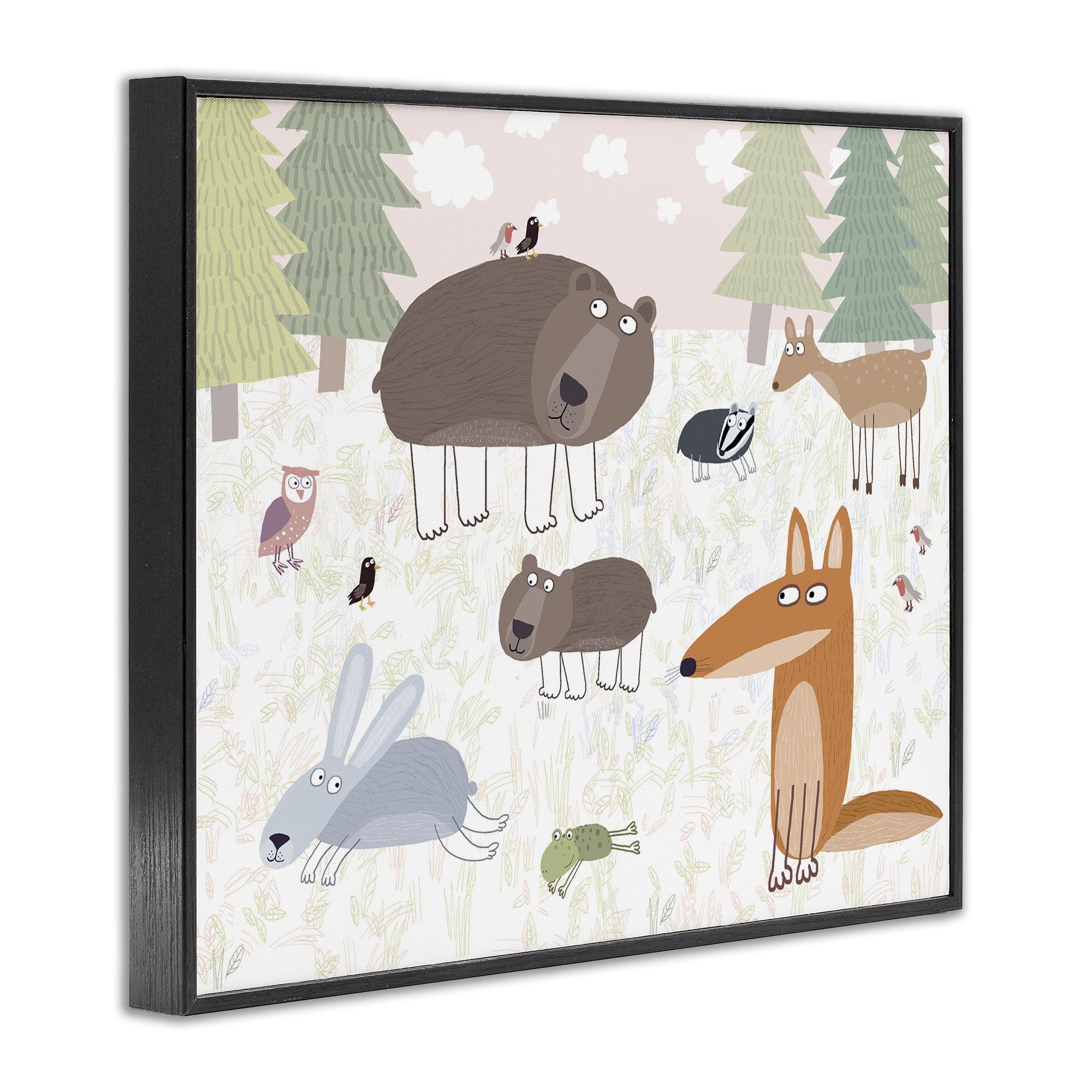 Stupell Industries Forest Animals Out and About Black Framed Giclee Art, design by Carla Daly