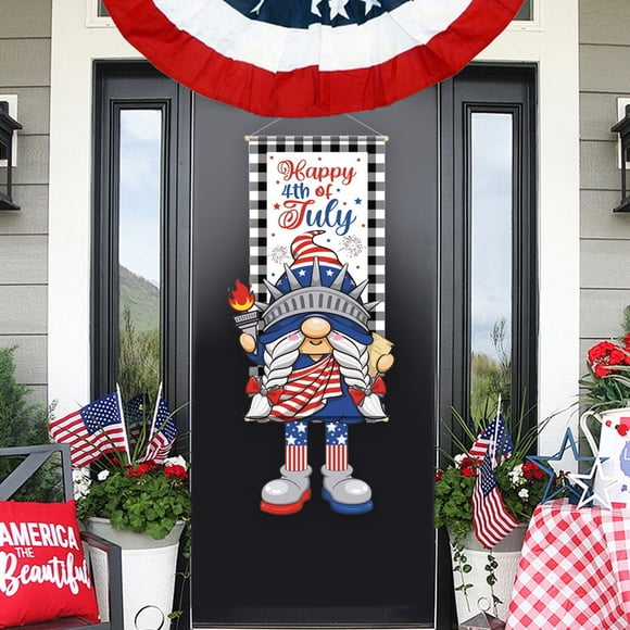 4th of July Gnome Door Hanging Banners USA Independence Day Patriotic Wall Door Decor Red White Blue Star Stripe Non woven Fabric Hanging Decoration
