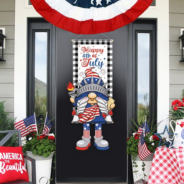 4th of July Gnome Door Hanging Banners USA Independence Day Patriotic Wall Door Decor Red White Blue Star Stripe Non woven Fabric Hanging Decoration