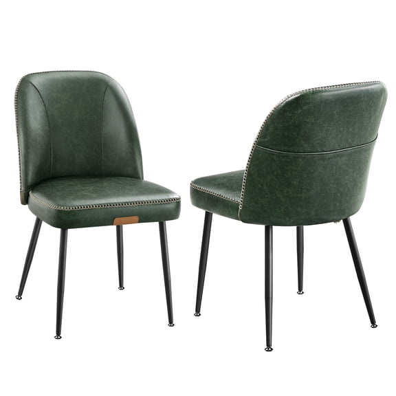 VASAGLE EKHO Collection - Dining Chairs Set of 2, Upholstered,Synthetic Leather with Stitching, Easy Assembly, with Storage Pocket, Forest Green