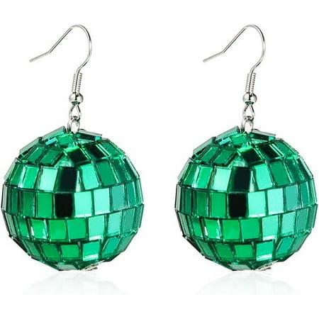 60 S 70 S Silver Mirror Disco Ball Drop Dangle Earrings Hook Chain Cool Punk for Women Classic Dance Party Halloween Costume Jewelry