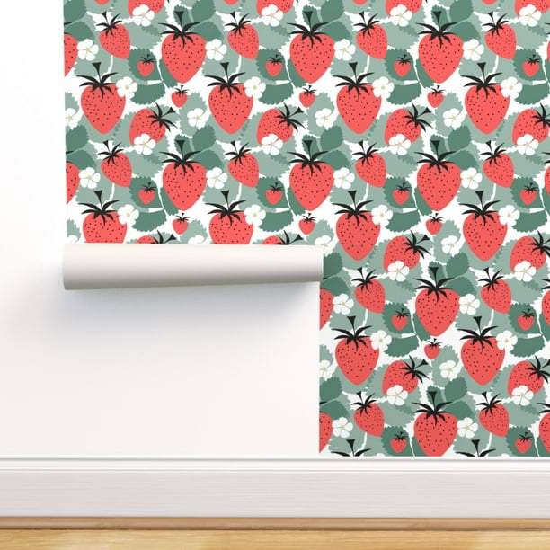 Peel-and-Stick Removable Wallpaper Strawberries Summer Fruit Floral