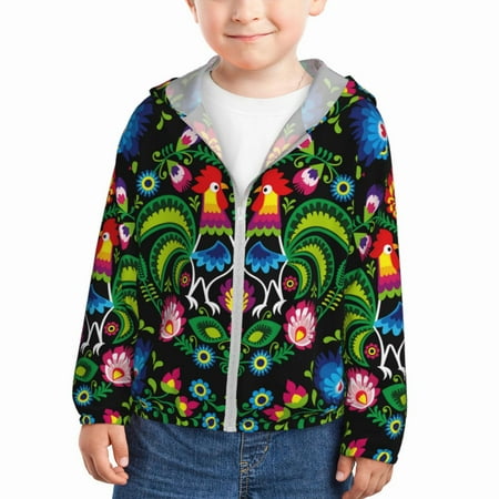 

Lukts Roosters and Flowers Print Children s Long-Sleeved Sun Protection Clothing Hooded Sweatshirts for Boys and Girls Outdoor Sports-3 Years