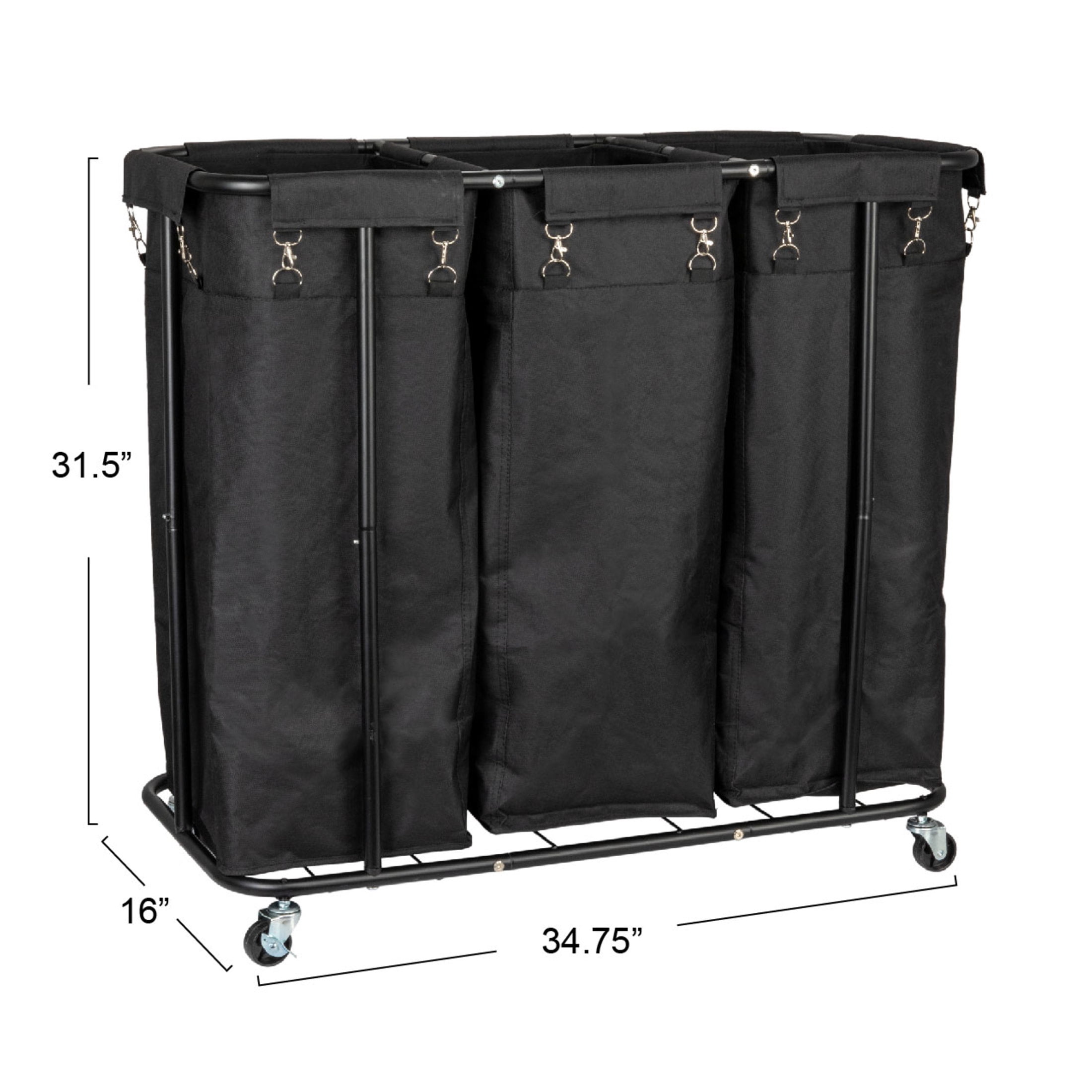 Household Essentials 3-bag Rolling Laundry Sorter, Black