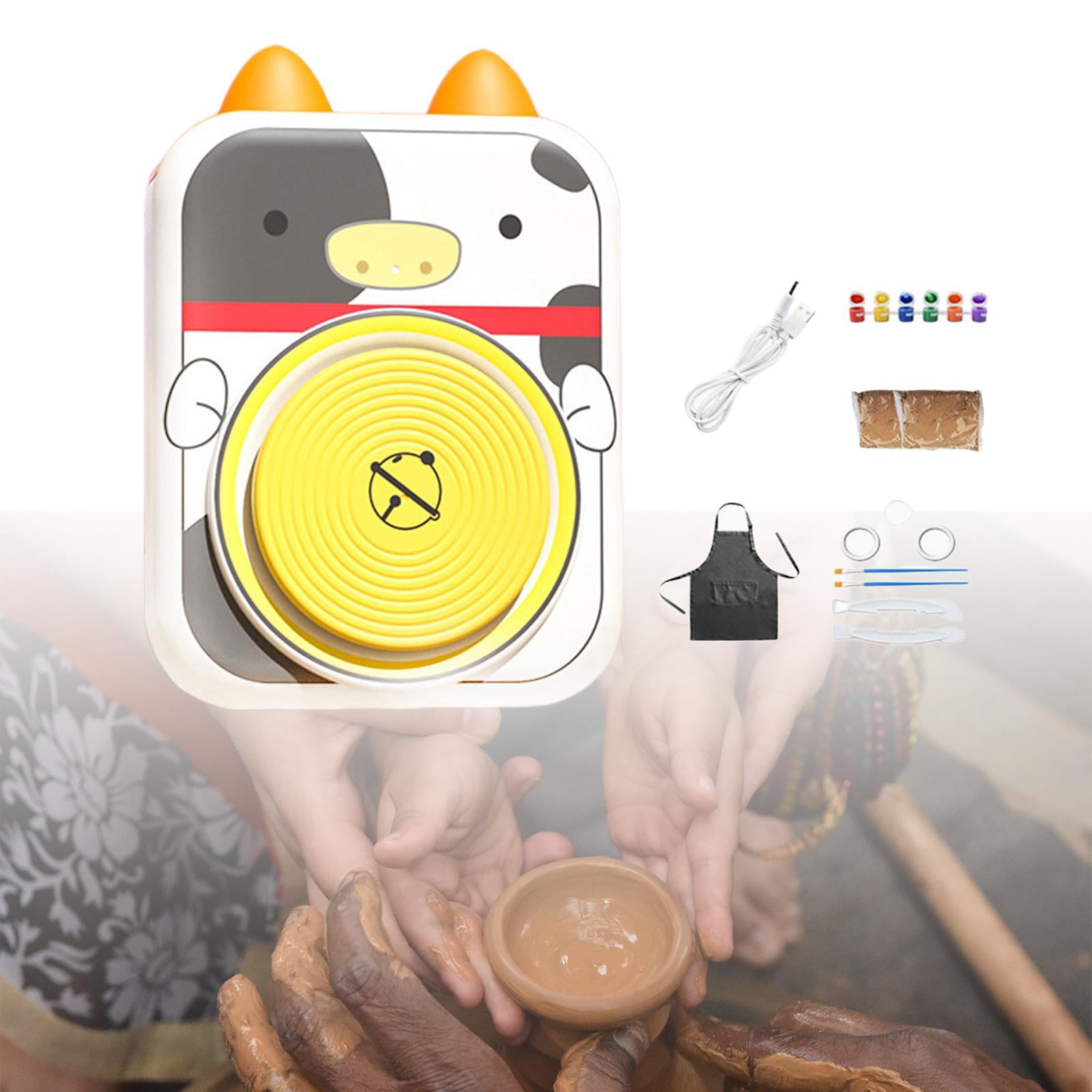 Pottery Wheel for Kids Craft Set for Kids Beginners Cute and Painting Supplies Electric Pottery Machine Complete Pottery Set for Boys Girls Cow