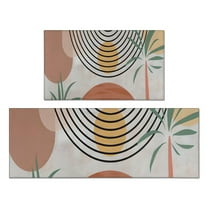 Orange Boho Geometric and Plant Pattern (2) Kitchen Rugs Sets Of 2,Anti Fatigue Kitchen Mat Rugs Non Slip Washable,Decorative Kitchen Floor Mats for Kitchen,Sink,Laundry,17"x30" 17"x47"