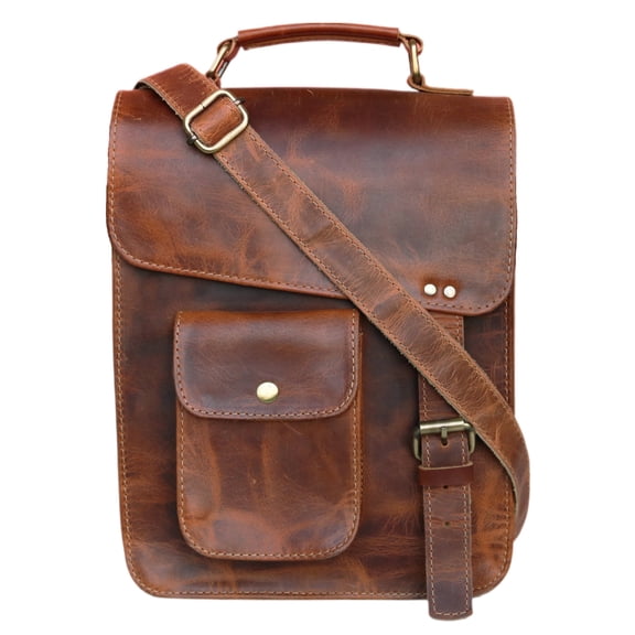 Jaald 11" Leather Satchel Messenger Bag for Men and Women, Crossbody Office Briefcase for Work and Travel