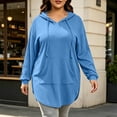 thumbnail image 4 of Women Plus-Size Long Hooded Sweatshirt Drawstring Long Sleeve Curved Hem Hoodie Tops With Kangaroo Pocket Casual Loose Daily Outerwear Blue L, 4 of 6