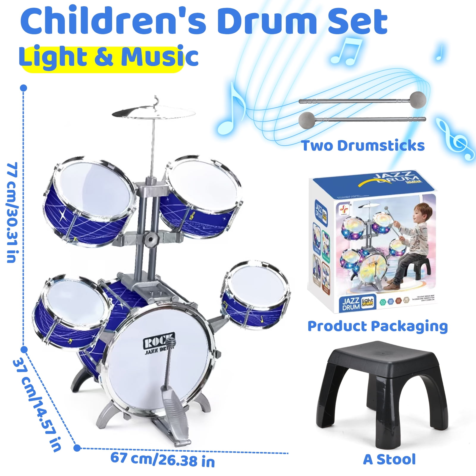 LINXUXIE Upgrade Big Size Kid Drum Set for Toddlers with 5 Jazz Drum Kit & Star Light Musical Instrument Toys,Boys Gils Gifts for Aged 1-3 3-5