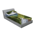 thumbnail image 2 of Ambesonne Nature Fitted Sheet & Pillow Sham Set, Mountain Landscape Road, Twin, Green Grey Brown, 2 of 2