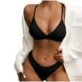 thumbnail image 2 of WREESH Women Split Swimsuit Show Waist Solid Color Bikini, 2 of 5