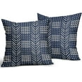 thumbnail image 2 of Navy Blue Decorative Pillow Covers 20x20 Inch Set of 2, Boho Cream Dots Herringbone Striped Pattern Bohemian Print Throw Pillow Cases Outdoor Cushion Covers Modern Farmhouse Sofa Couch Bed Decor, 2 of 6
