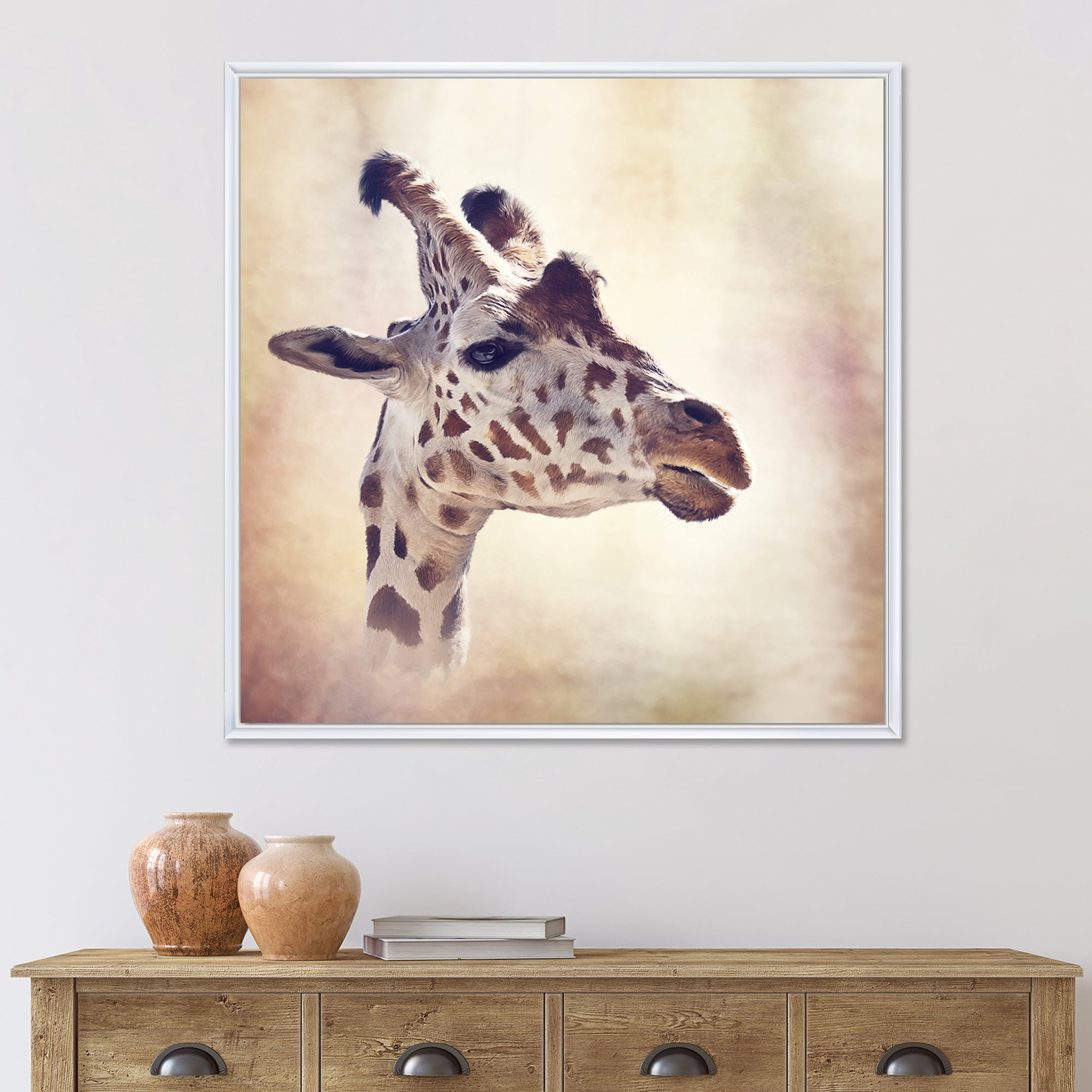 Designart 'Close Up Portrait of A Giraffe VII' Farmhouse Framed Canvas Wall Art Print