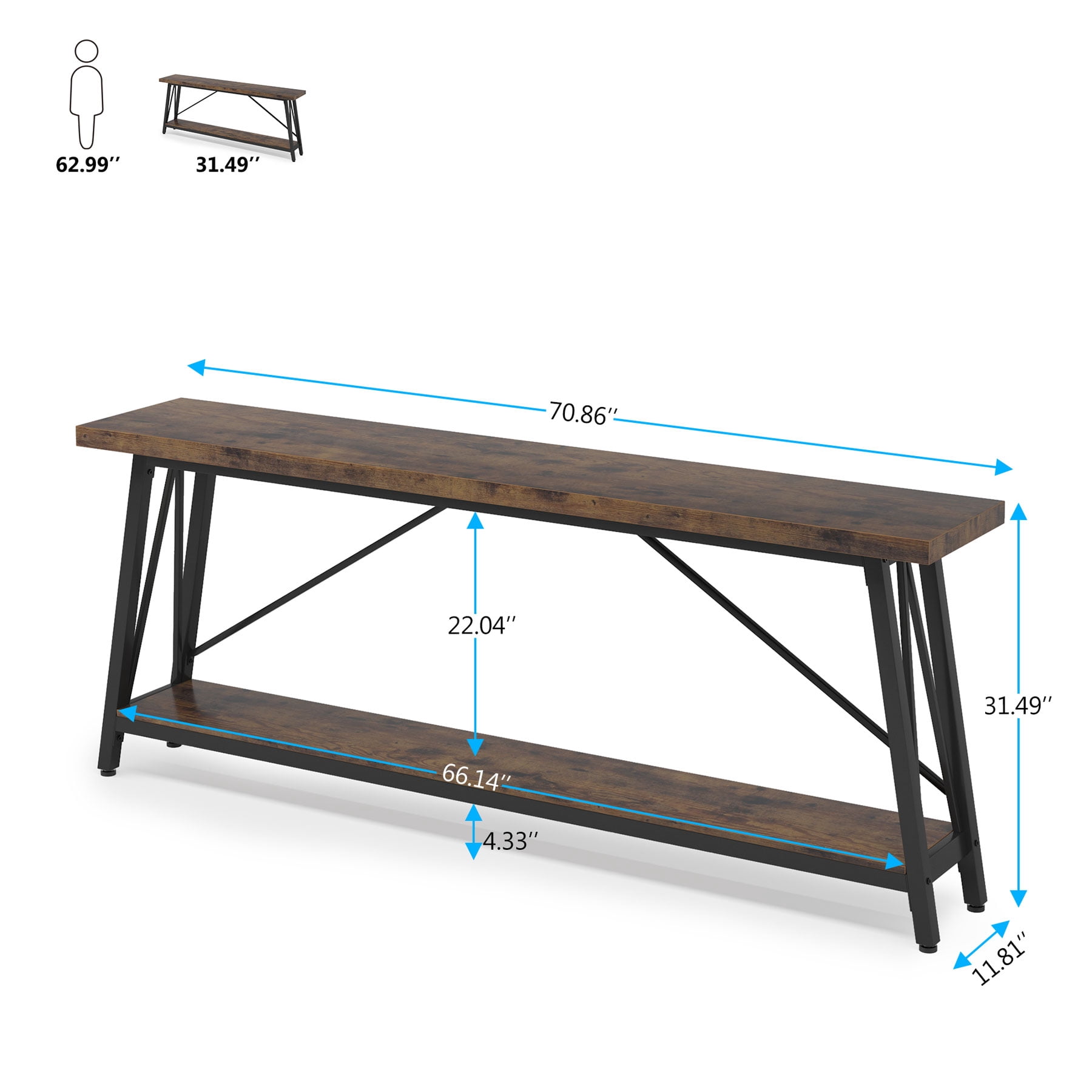 MAYEERTY Industrial 2-Tier Sofa Table 1.57" MDF Triangular Structure Home Decor