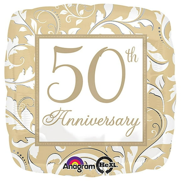 LOONBALLOON Anniversary Balloons, 18″ GOLD ELEGANT SCROLL 50TH ANNIVERSARY