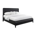 thumbnail image 2 of Queen Waterfall Panel Bed - Elm Veneer, Peppercorn Finish, Black. Modern Bedroom Furniture. 91.75" Queen Bed Frame. Channel Headboard & Waterfall Footboard. Elegant Bedroom Decor., 2 of 5