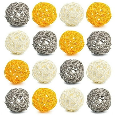 Decorative Balls for Bowl Centerpiece,16PCS Large Rattan 2.8 Inch Yellow Wicker Orbs Spheres