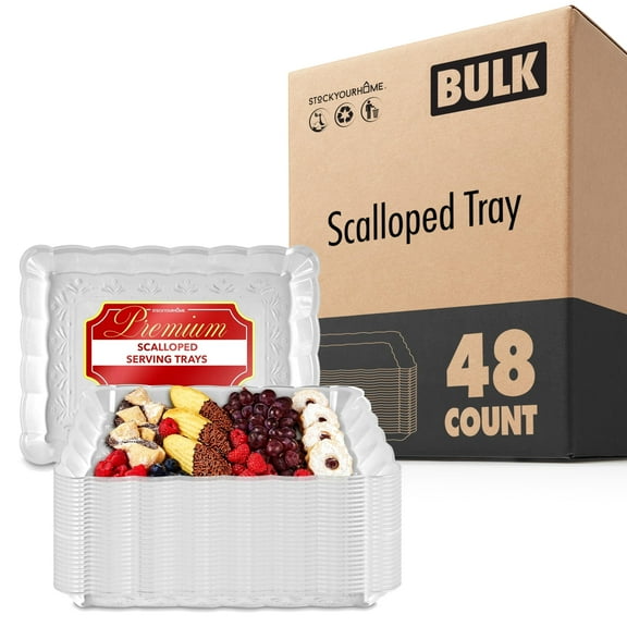 (48 Pcs) Clear Plastic Serving Tray 9x13, Large Plastic Serving Platter Disposable, Rectangle Party Trays and Platters for Fruit, Dessert, Cookies, Appetizers, Food, Entertaining, Holiday Parties