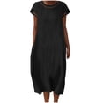 thumbnail image 2 of XUNKUSGA Maxi Dresses for Women Fashion Hollow Out Crewneck Short Sleeve Women's Dresses Loose Soft Cotton Linen Wedding Guest Dress with Pockets,Black,L, 2 of 6