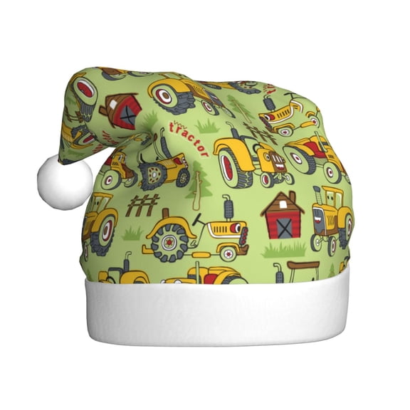 Kowoue Cute Tractor Pattern Santa Hat Christmas Hats for Adults, Holiday Unisex Velvet Comfort Xmas Hat for Women Men