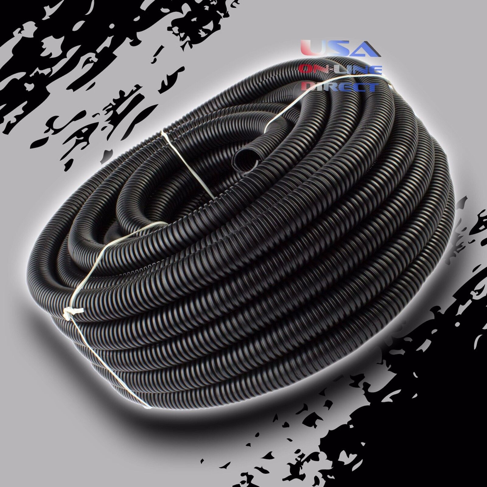 25Ft 1/2" Marine Grade Conduit Car Home Tubing Split Wire Loom Black