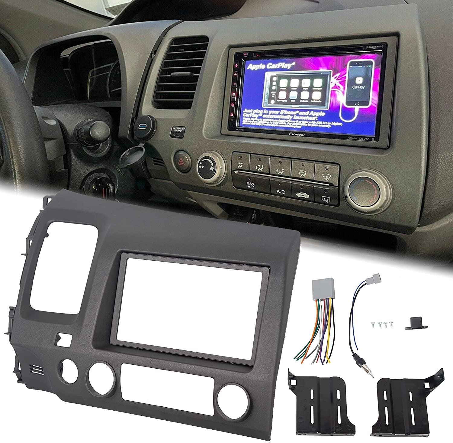 Double 2 Din Car Radio Dash Kit Wiring Harness CD Box For Honda Civic 2006-2011