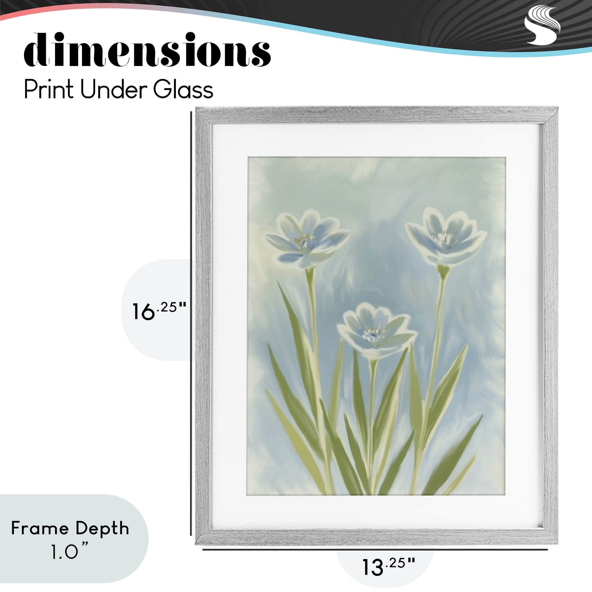 Stupell Industries Three Blue Petals Gray Framed Print Under Glass, design by Kim Allen