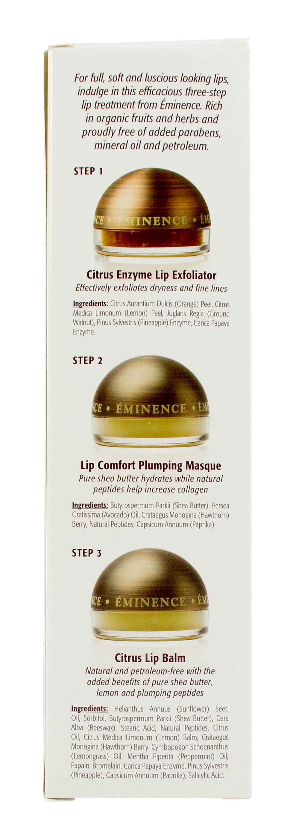 Eminence Lip Trio Kit (Lip Exfoliator 0.27 oz, Plumping Masque, 0.27 oz, Lip Balm, 0.27 oz)