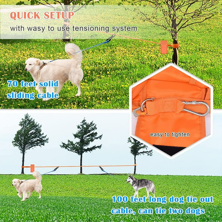 Dog Tie Out Cable for Camping 70FT Portable Dog Trolley System Dog Hitching Lead for Small Medium Large Dogs up to 250lbs Dog Runner for Yard