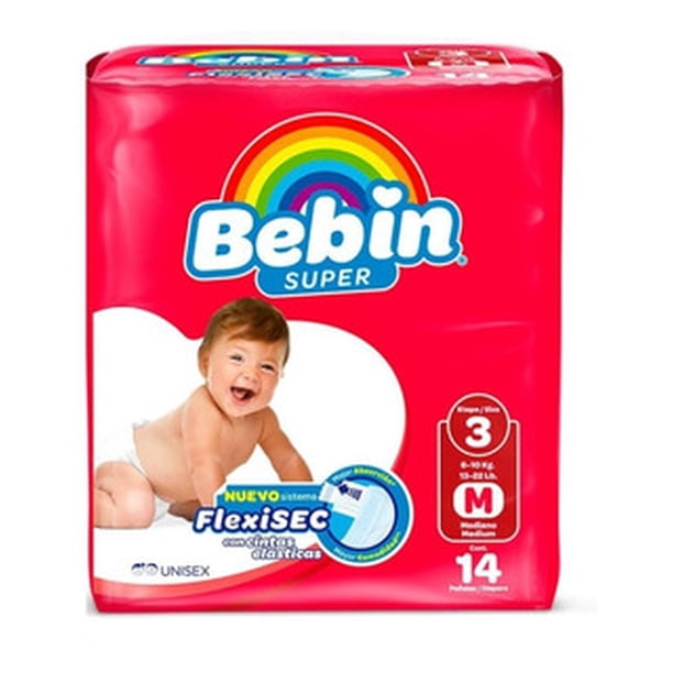 Pañal Desechable Etapa 3 (6 - 10 Kg) Flexisec M Unisex 14 Pz Bebin Bebin Super Pañales